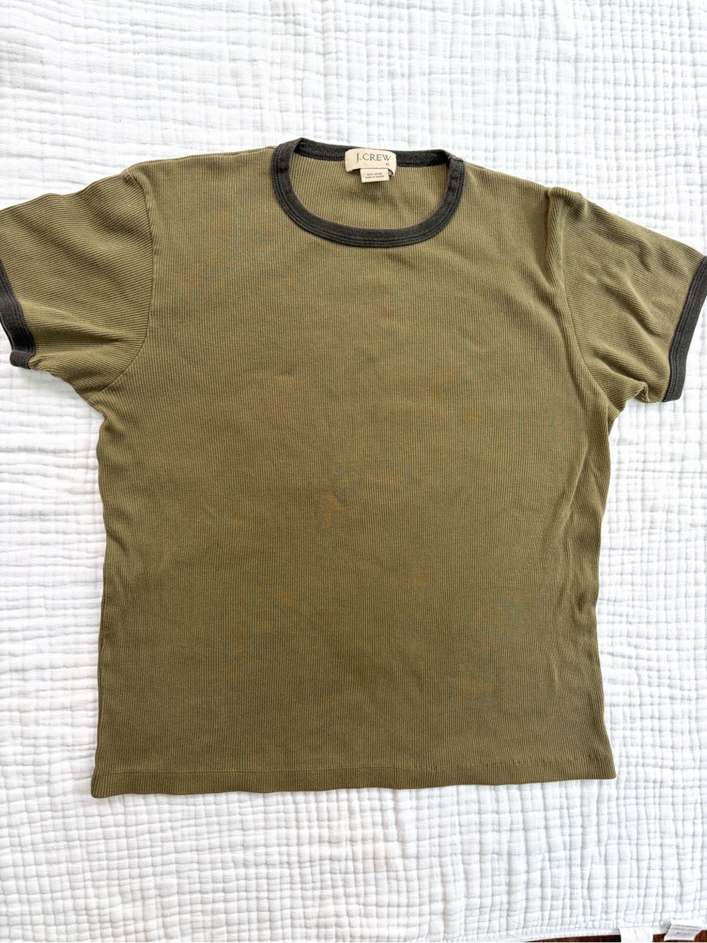 Vintage J.Crew Made in Canada XL Ribbed Ringer T Shirt Olive Green 100% Cotton